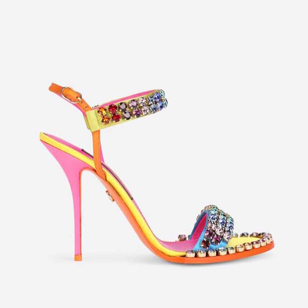 Side view of Dolce Gabbana D&G Women Satin Sandals with pink satin