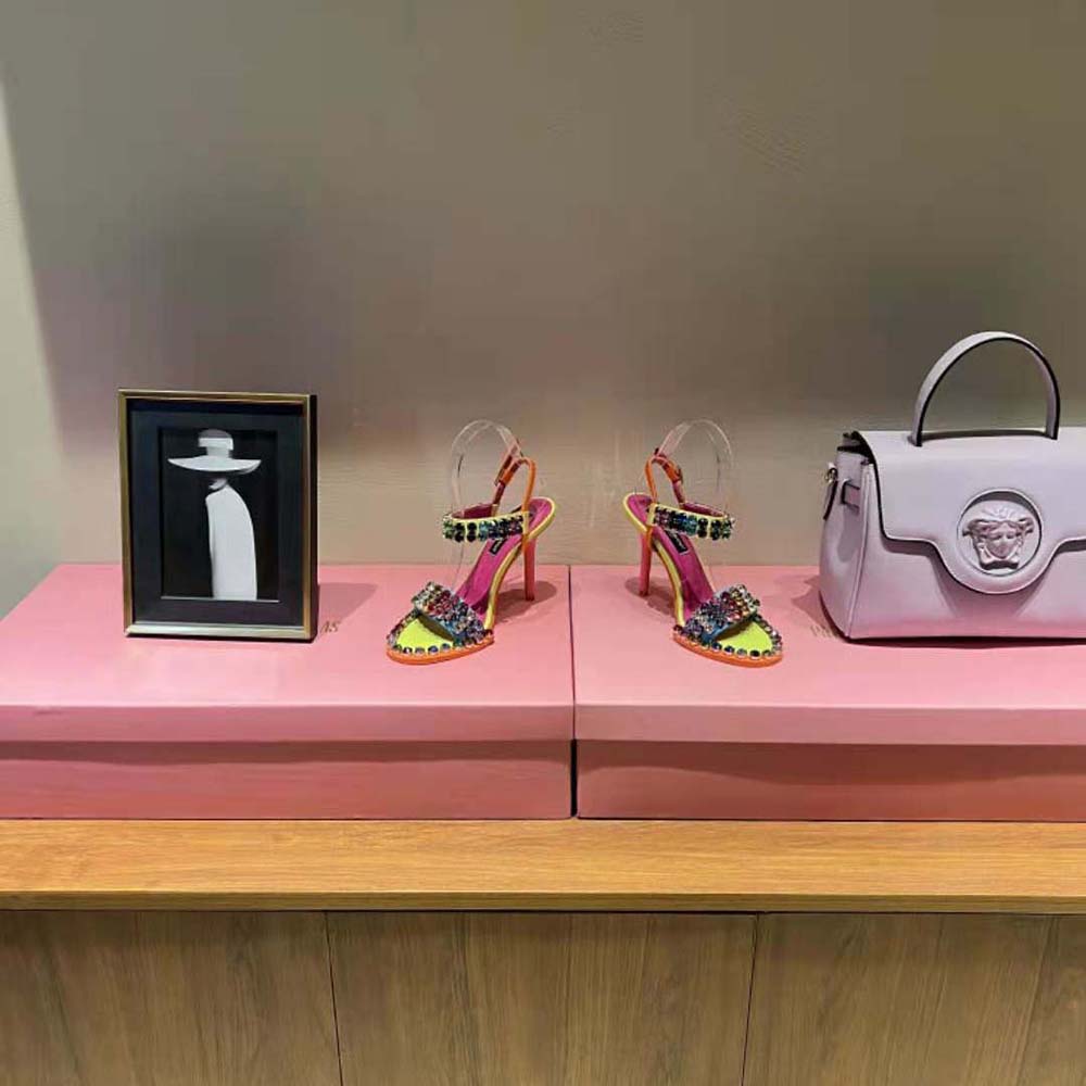 Top angle showing ankle strap closure on Dolce Gabbana D&G sandals