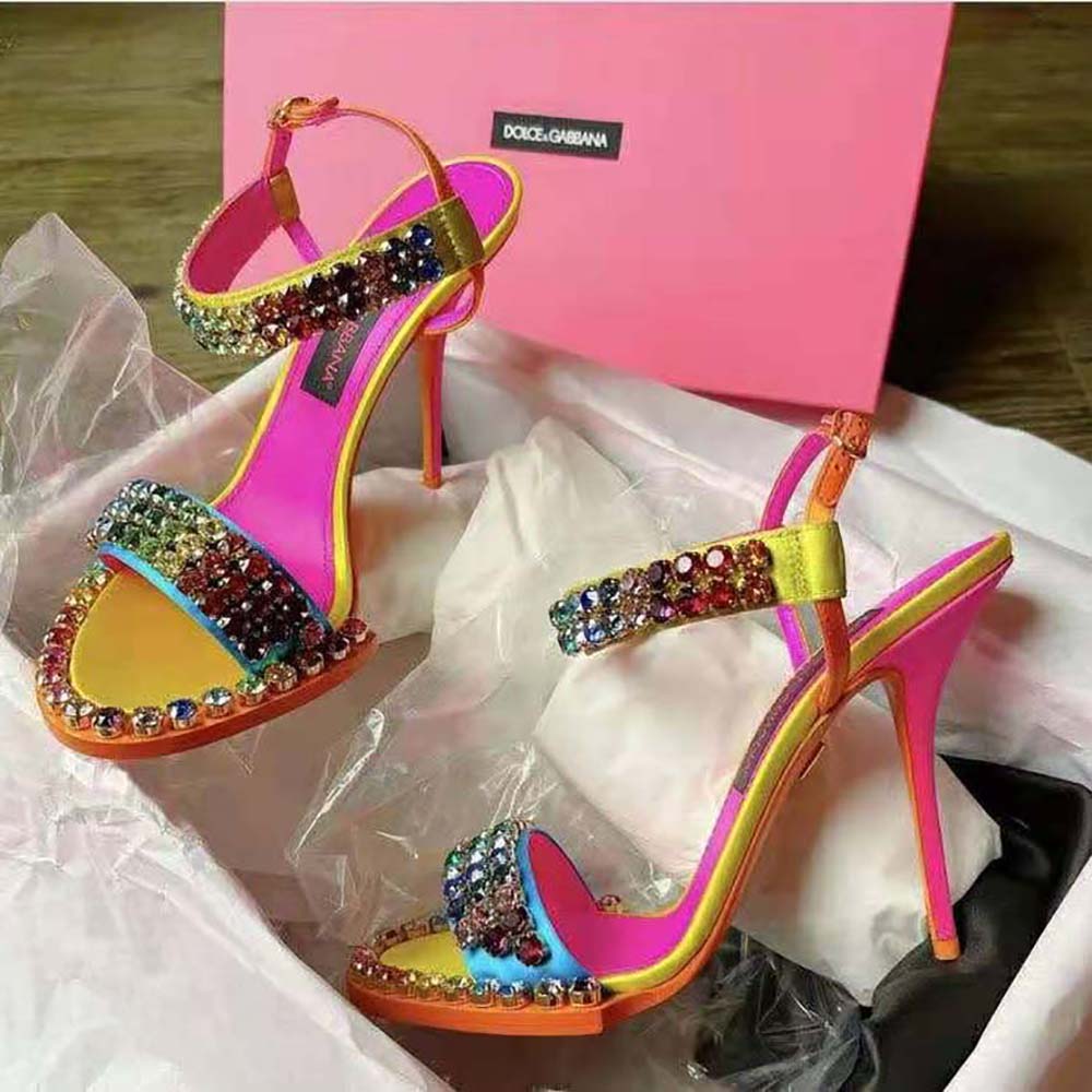 Dolce Gabbana D&G Women Satin Sandals with Fusible Rhinestone Detailing - image 7