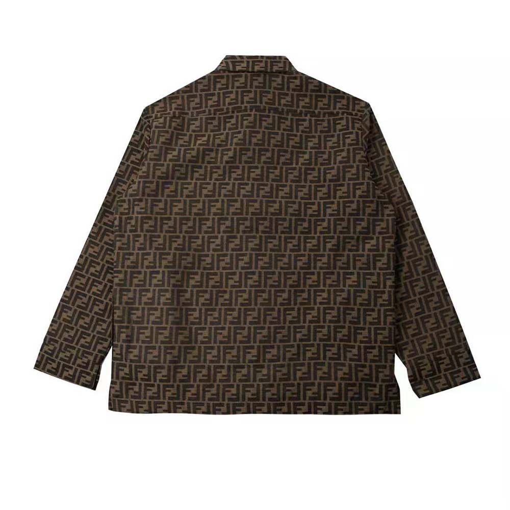 Side angle showing silhouette of Fendi Men Blouson Brown Fabric Jacket