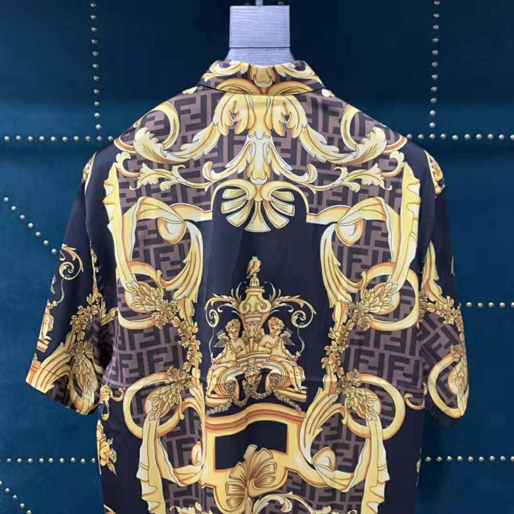 Fendi Men Fendace Multicolor Silk Shirt-Black - image 5
