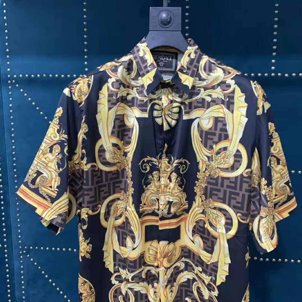 Fendi Men Fendace Multicolor Silk Shirt-Black - image 4