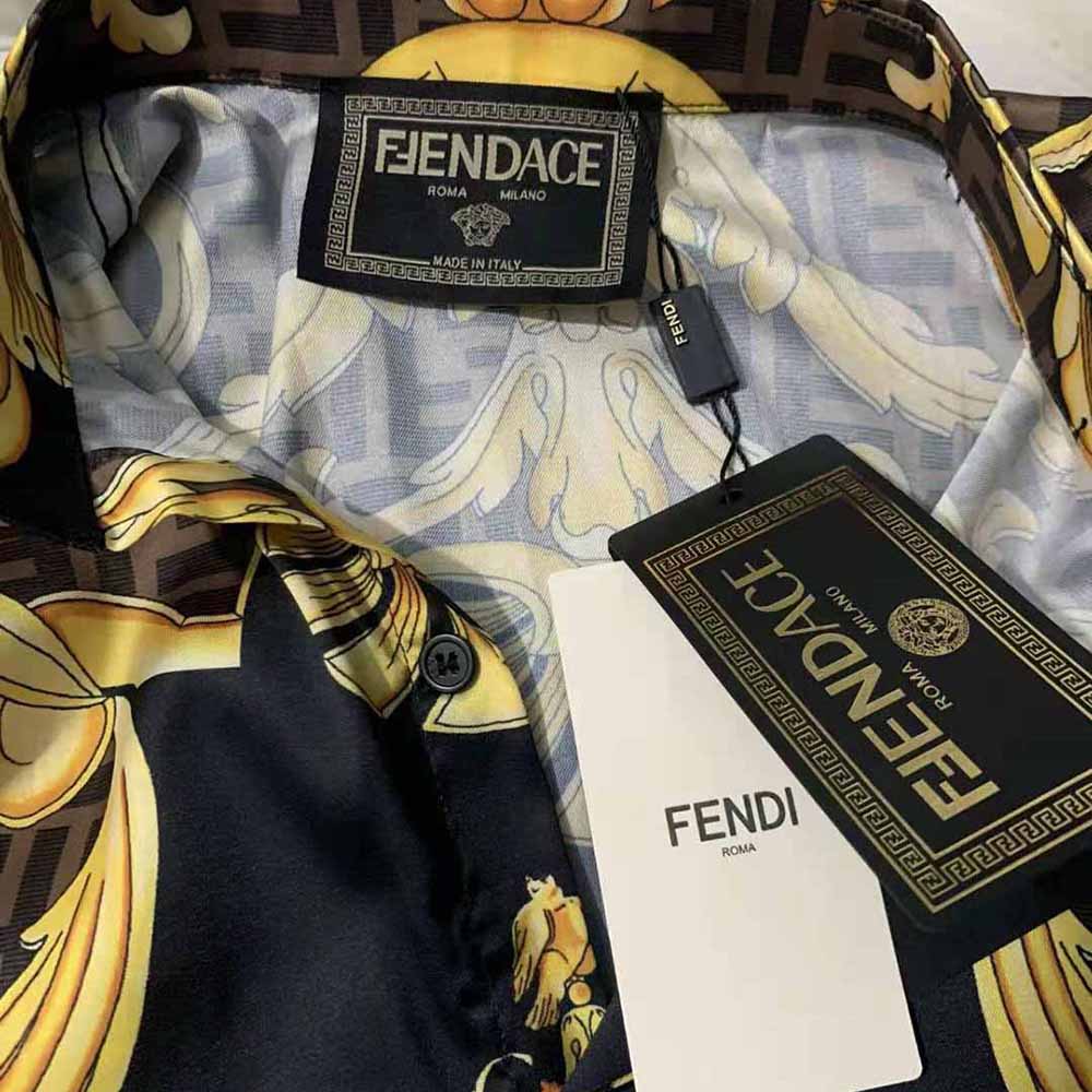 Fendi Men Fendace Multicolor Silk Shirt-Black - image 9