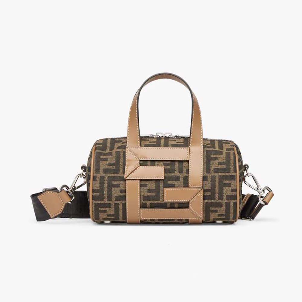 Front view of Fendi Men Mini Bag Brown FF Fabric Bag with closure detail