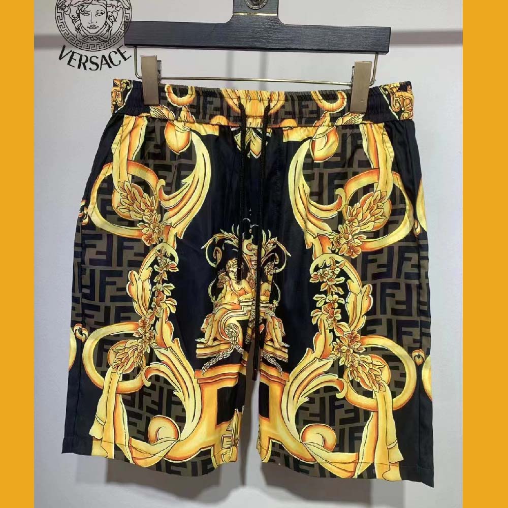 Close-up of Fendi logo hardware on Fendi Men Swim Shorts Fendace Multicolor Nylon Shorts
