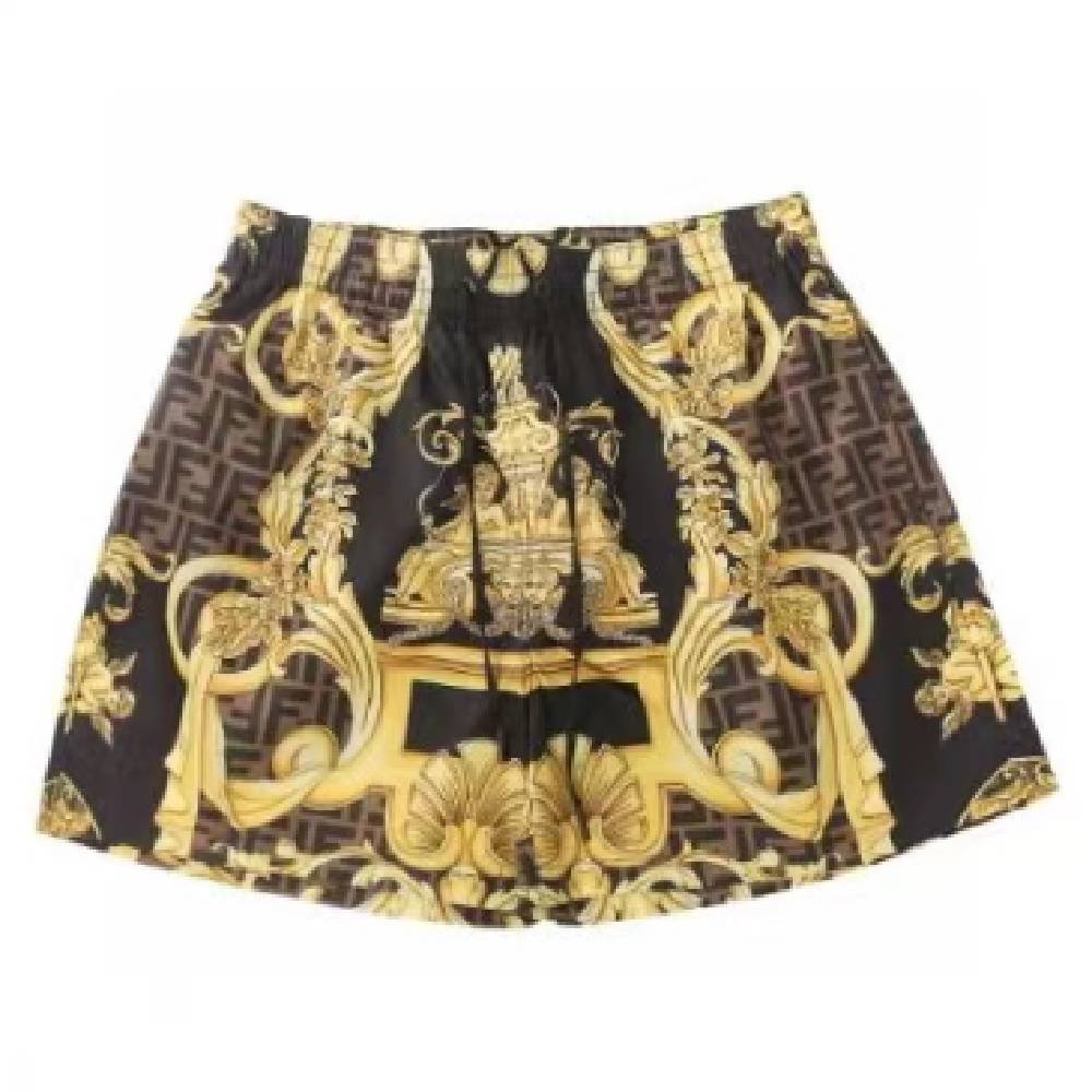 Front view of Fendi Men Swim Shorts Fendace Multicolor Nylon Shorts in pink