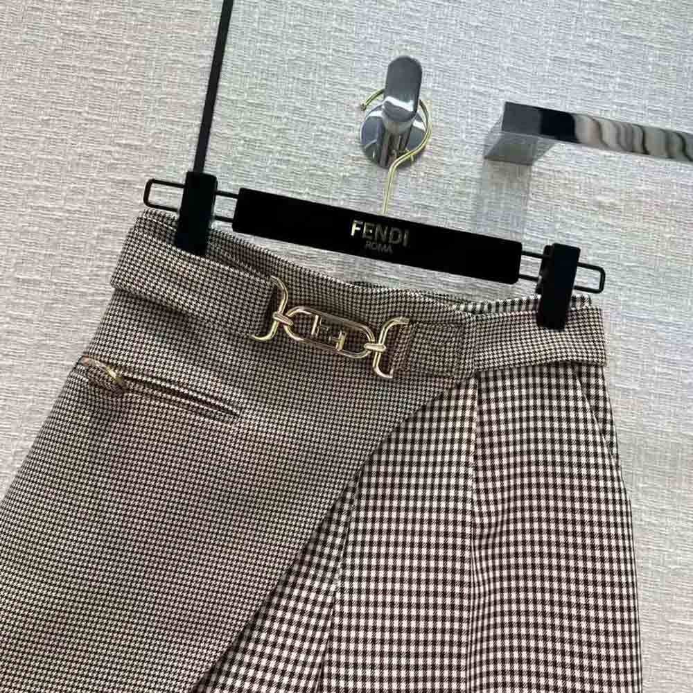 Fendi Women Beige Houndstooth Wool Shorts - image 6