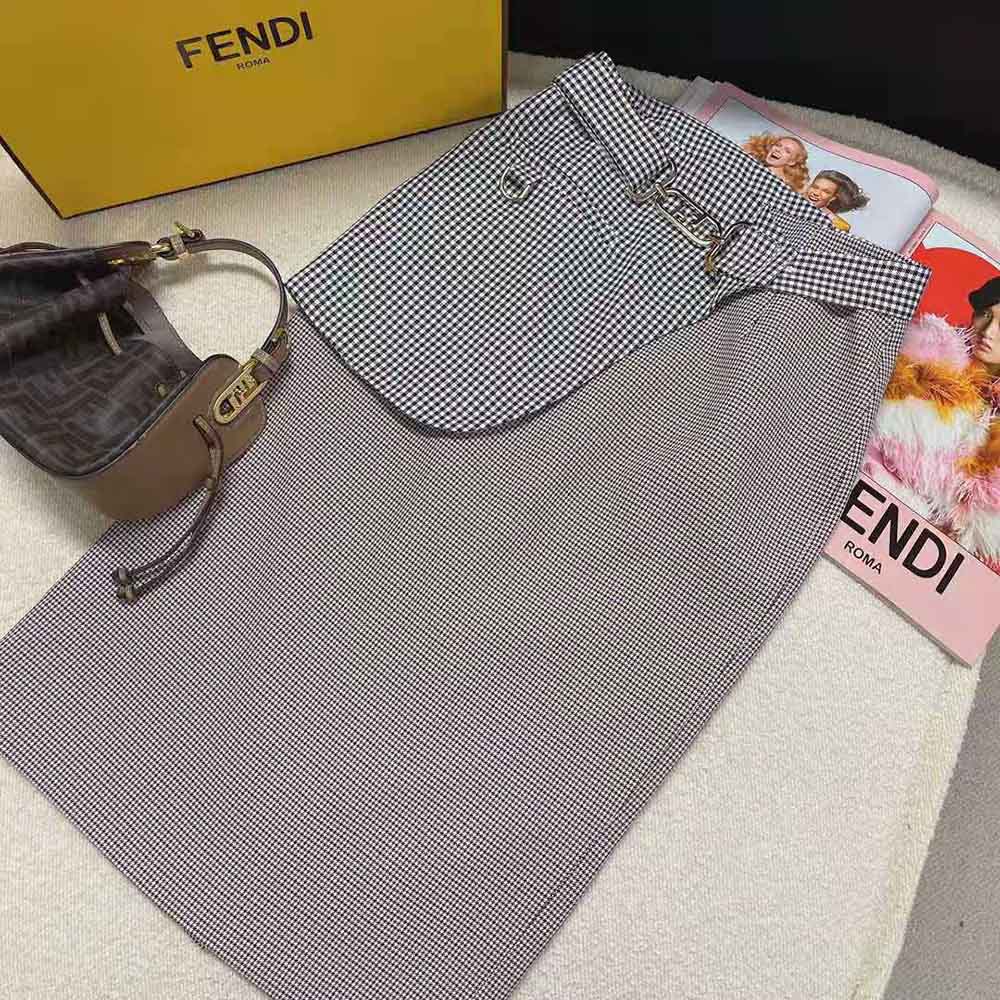 Fendi Women Beige Houndstooth Wool Skirt - image 5