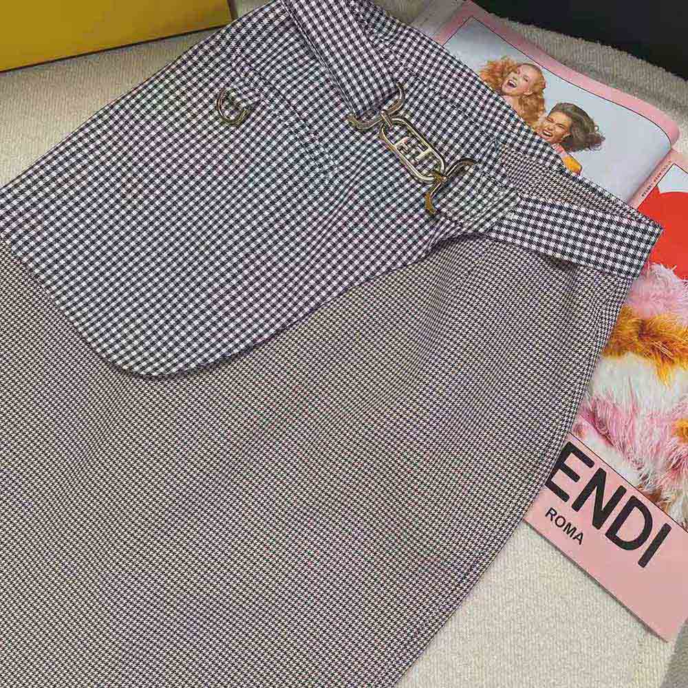 Fendi Women Beige Houndstooth Wool Skirt - image 8