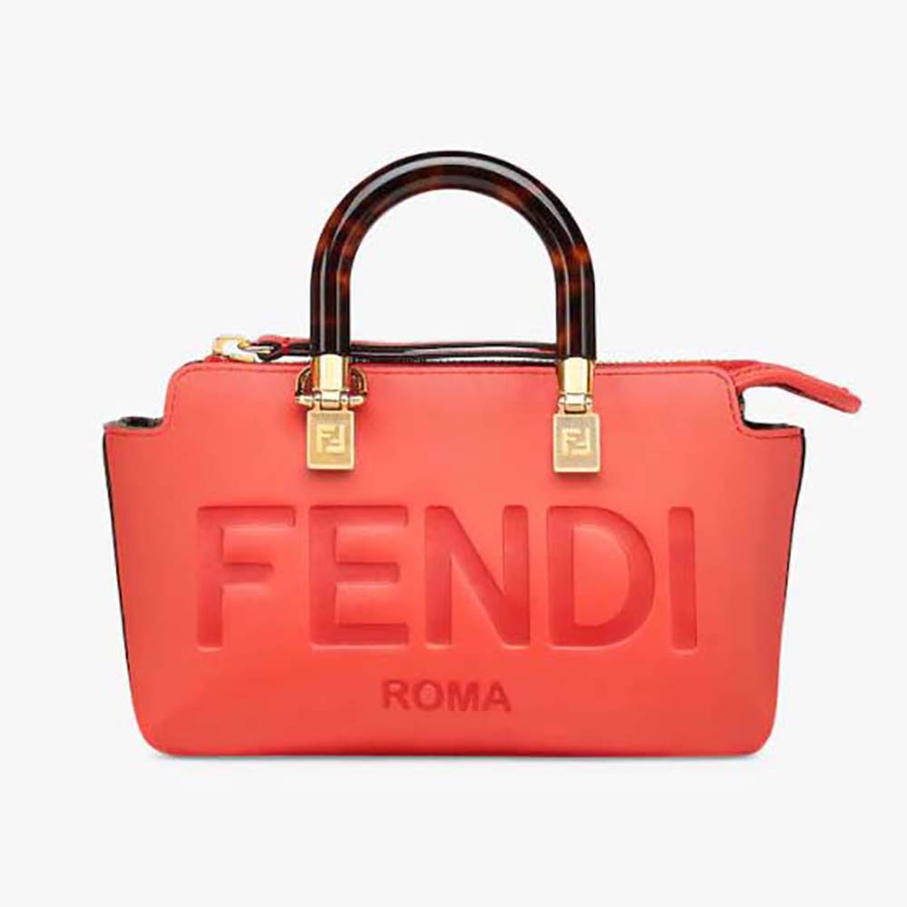 Front view of Fendi Women By The Way Mini Red Leather Small Boston Bag