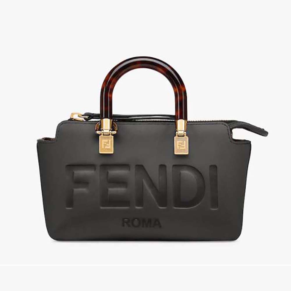 Front view of Fendi Women By The Way Mini Small Black Leather Boston Bag