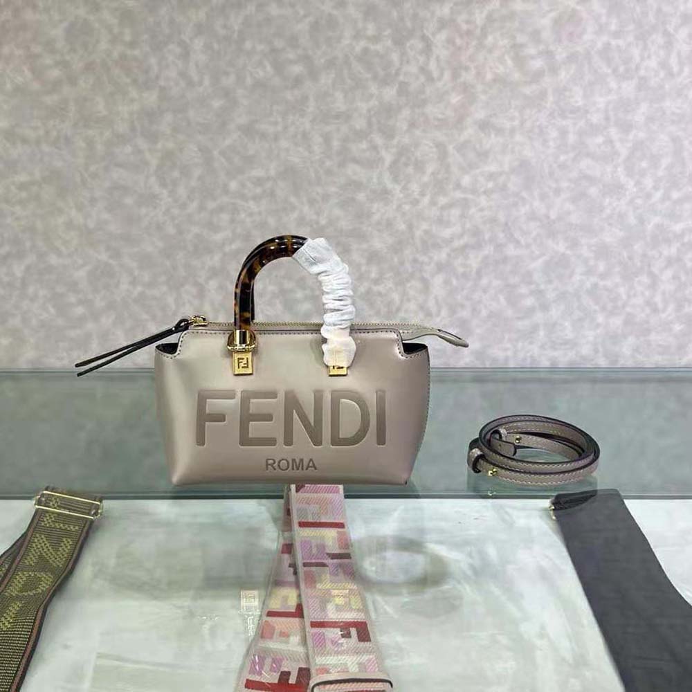 Close-up of gold hardware and zipper on Fendi Women By The Way Mini Small Boston Bag