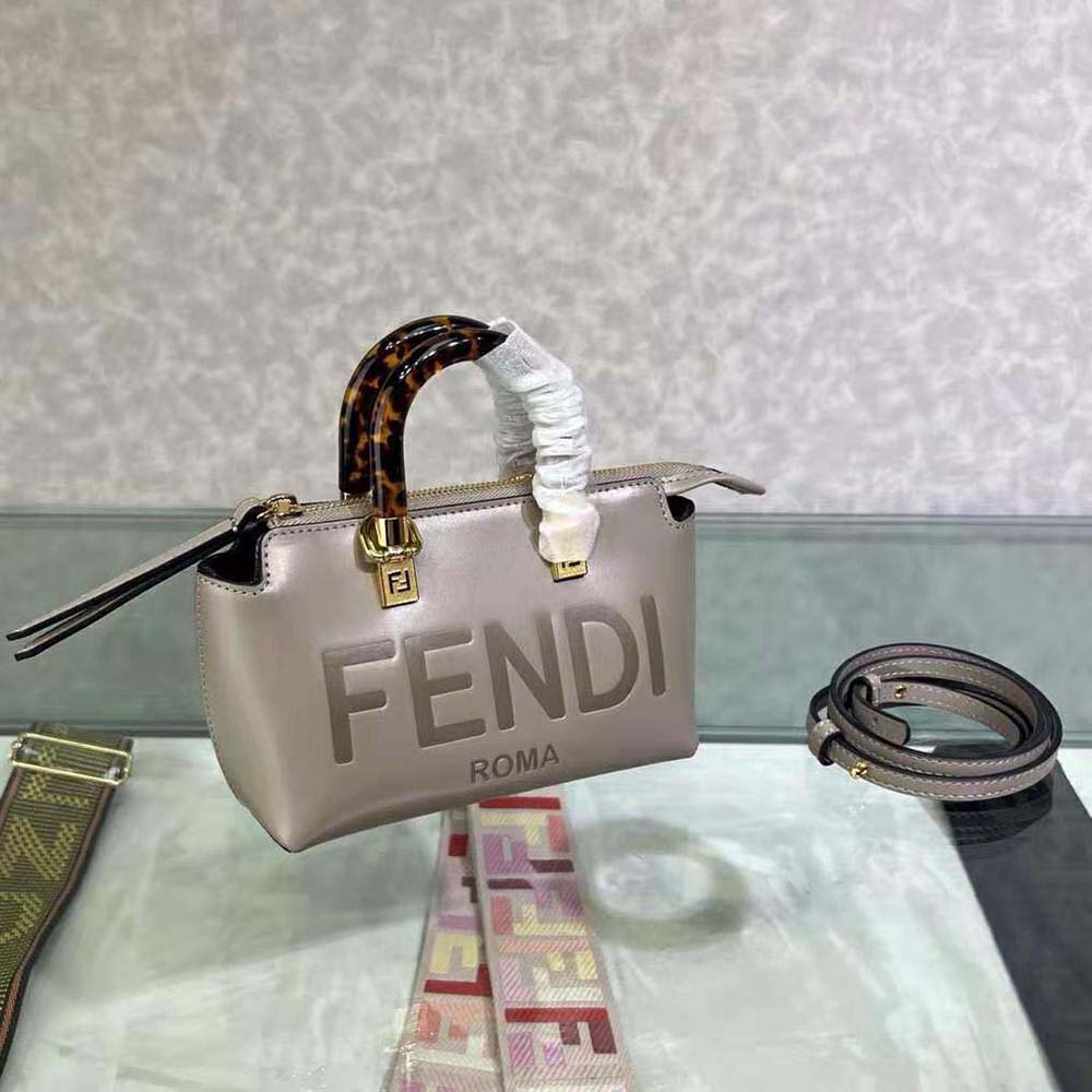 Fendi Women By The Way Mini Small Boston Bag in Dove Gray Leather - image 5