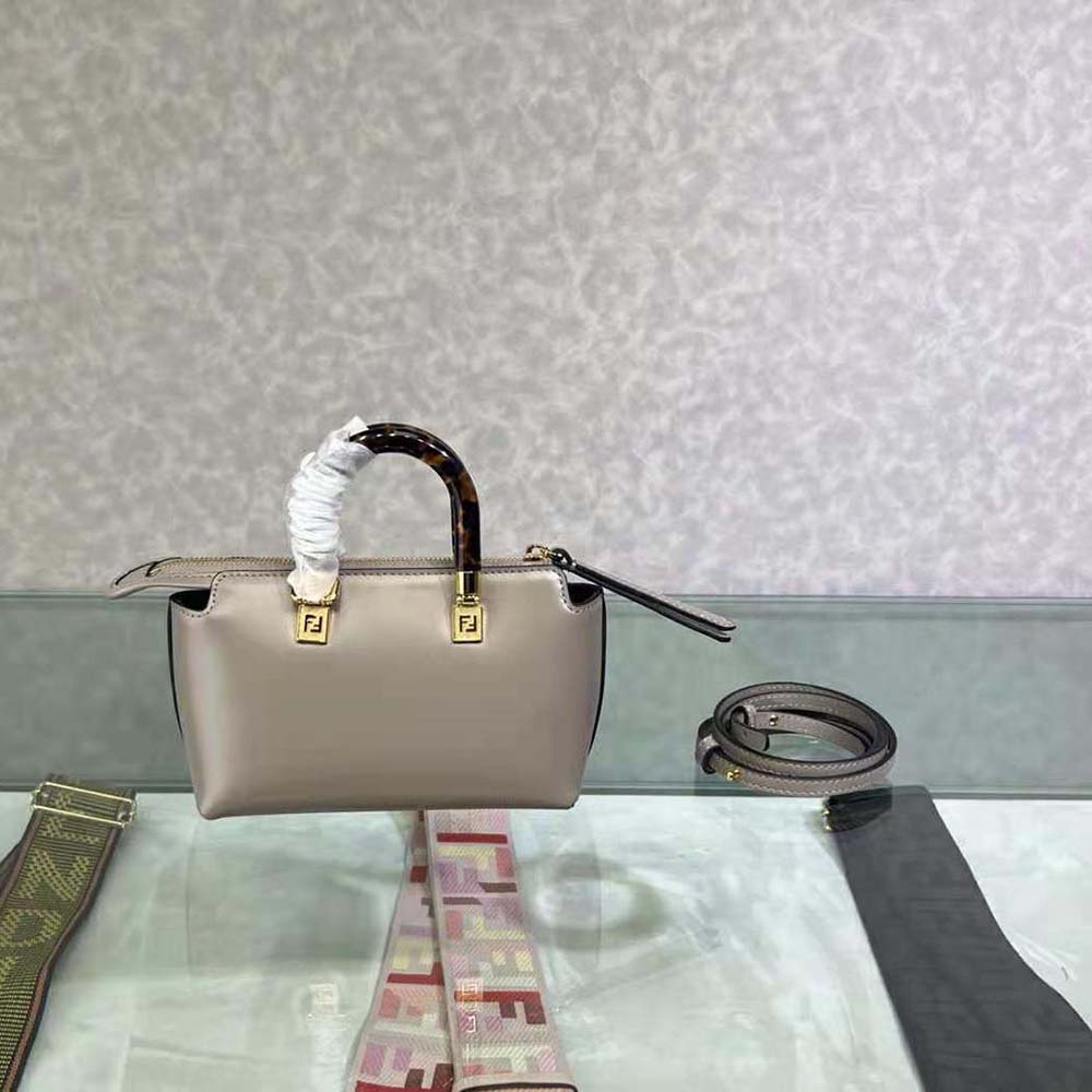 Fendi Women By The Way Mini Small Boston Bag in Dove Gray Leather - image 4