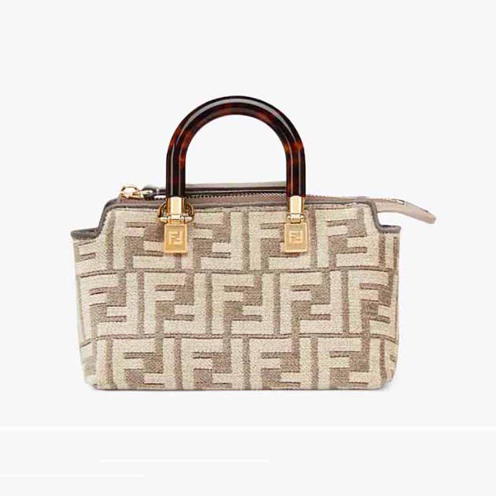 Front view of Fendi Women By The Way Mini Small Boston Bag gray tapestry