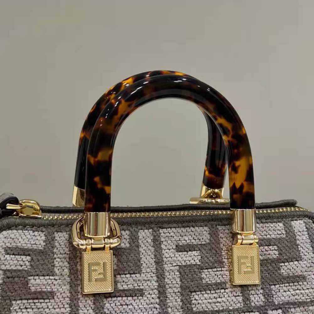 Fendi Women By The Way Mini Small Boston Bag in Dove Gray Tapestry Fabric - image 7