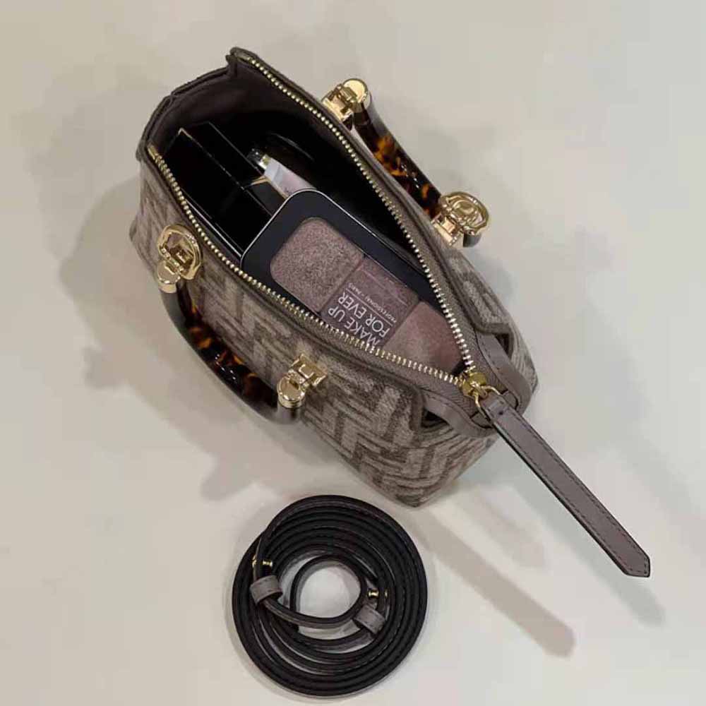 Fendi Women By The Way Mini Small Boston Bag in Dove Gray Tapestry Fabric - image 5