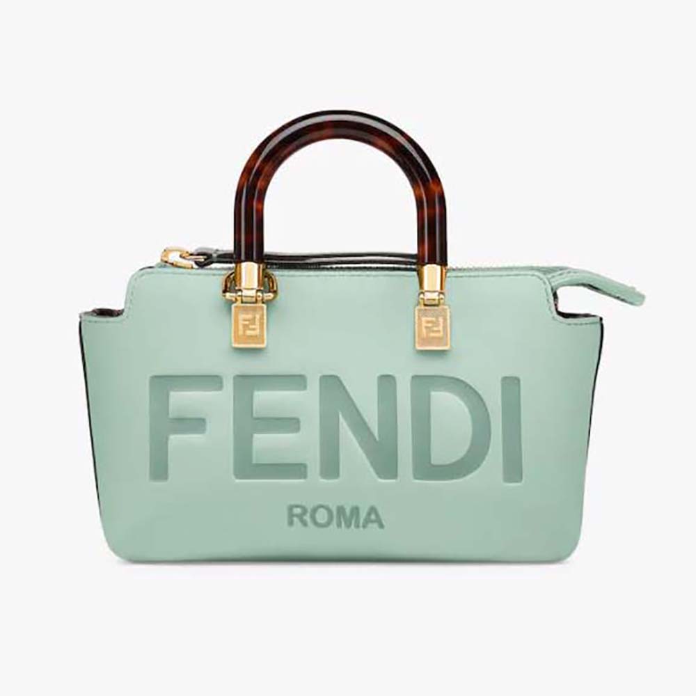 Front view of Fendi Women By The Way Mini Small Boston Bag in mint green leather