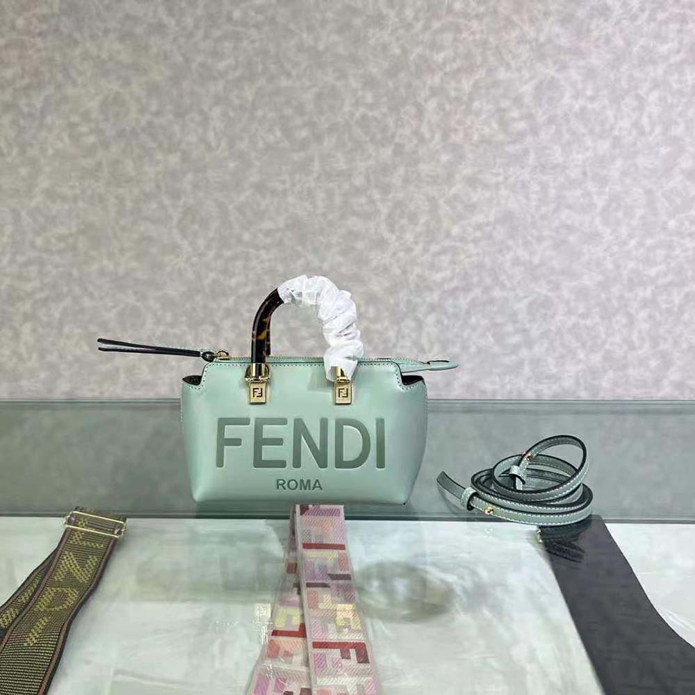 Side angle showing top zip closure on Fendi Women By The Way Mini Small Boston Bag