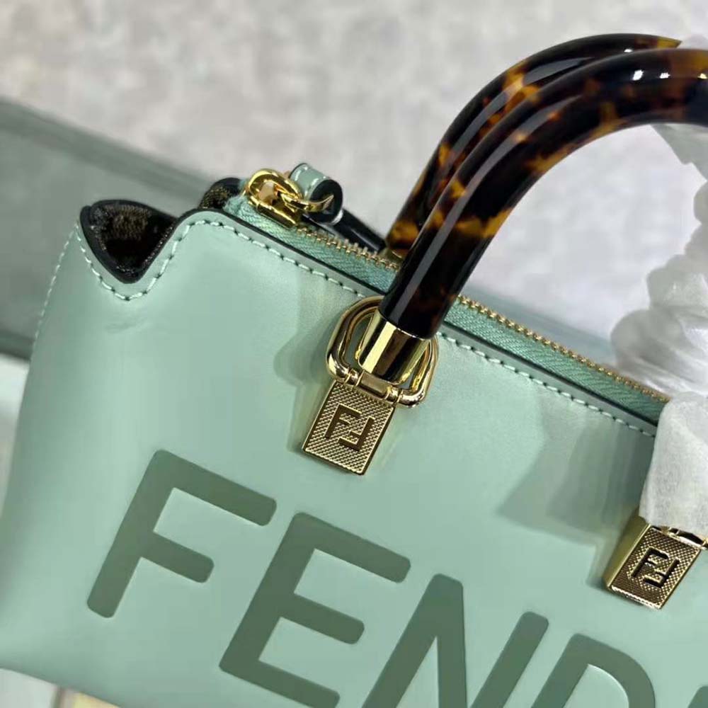 Fendi Women By The Way Mini Small Boston Bag in Mint Green Leather - image 7