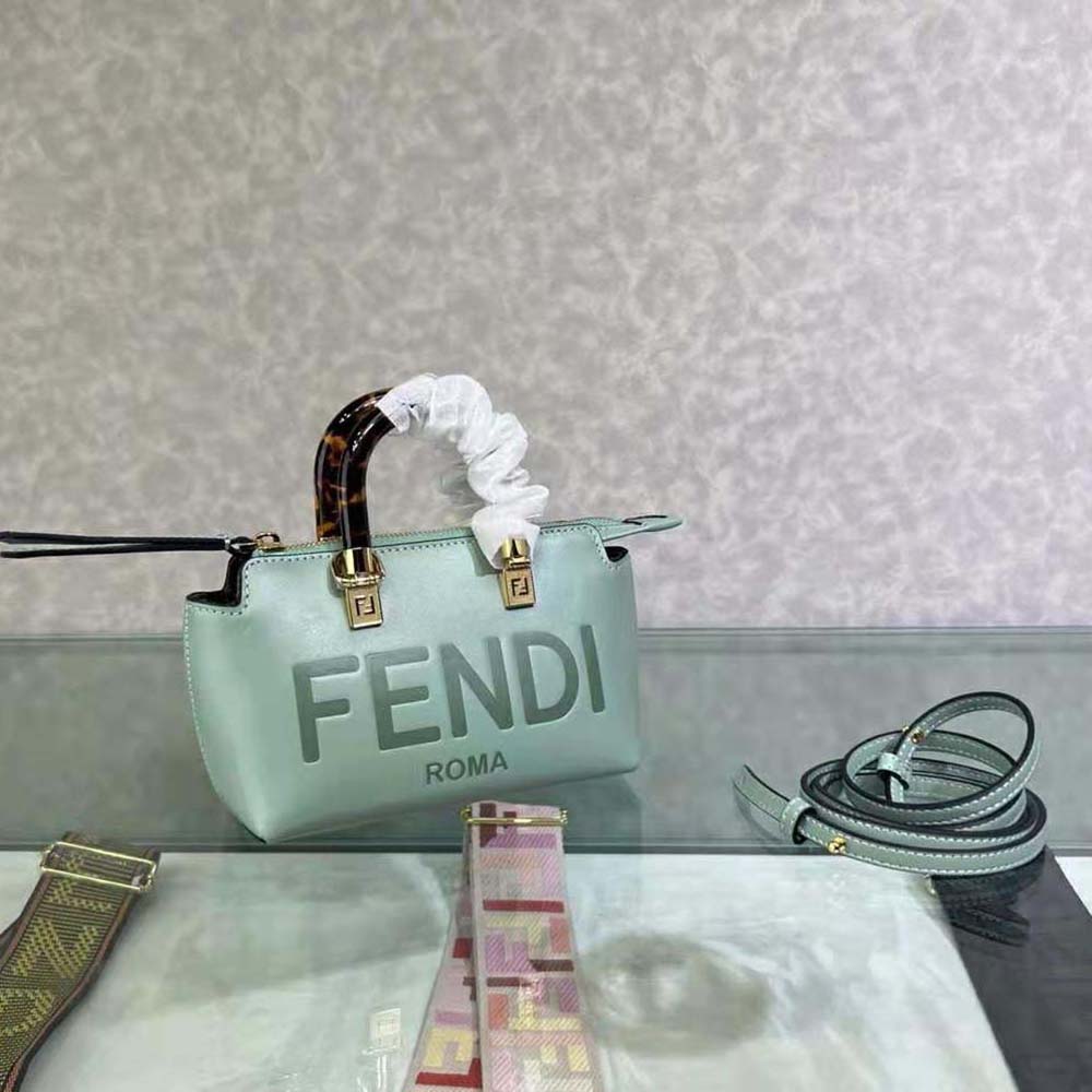 Fendi Women By The Way Mini Small Boston Bag in Mint Green Leather - image 5