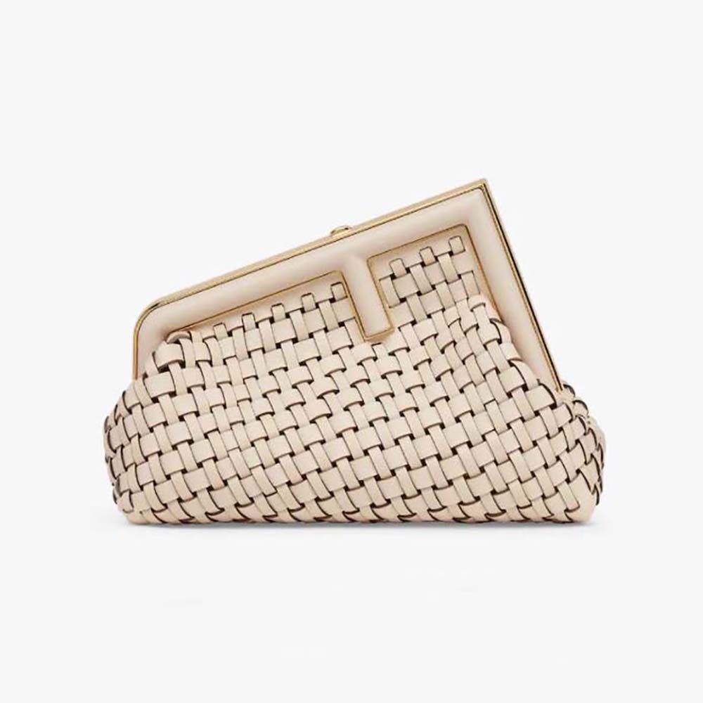 Front view of Fendi Women Fendi First Small Beige Braided Leather Bag