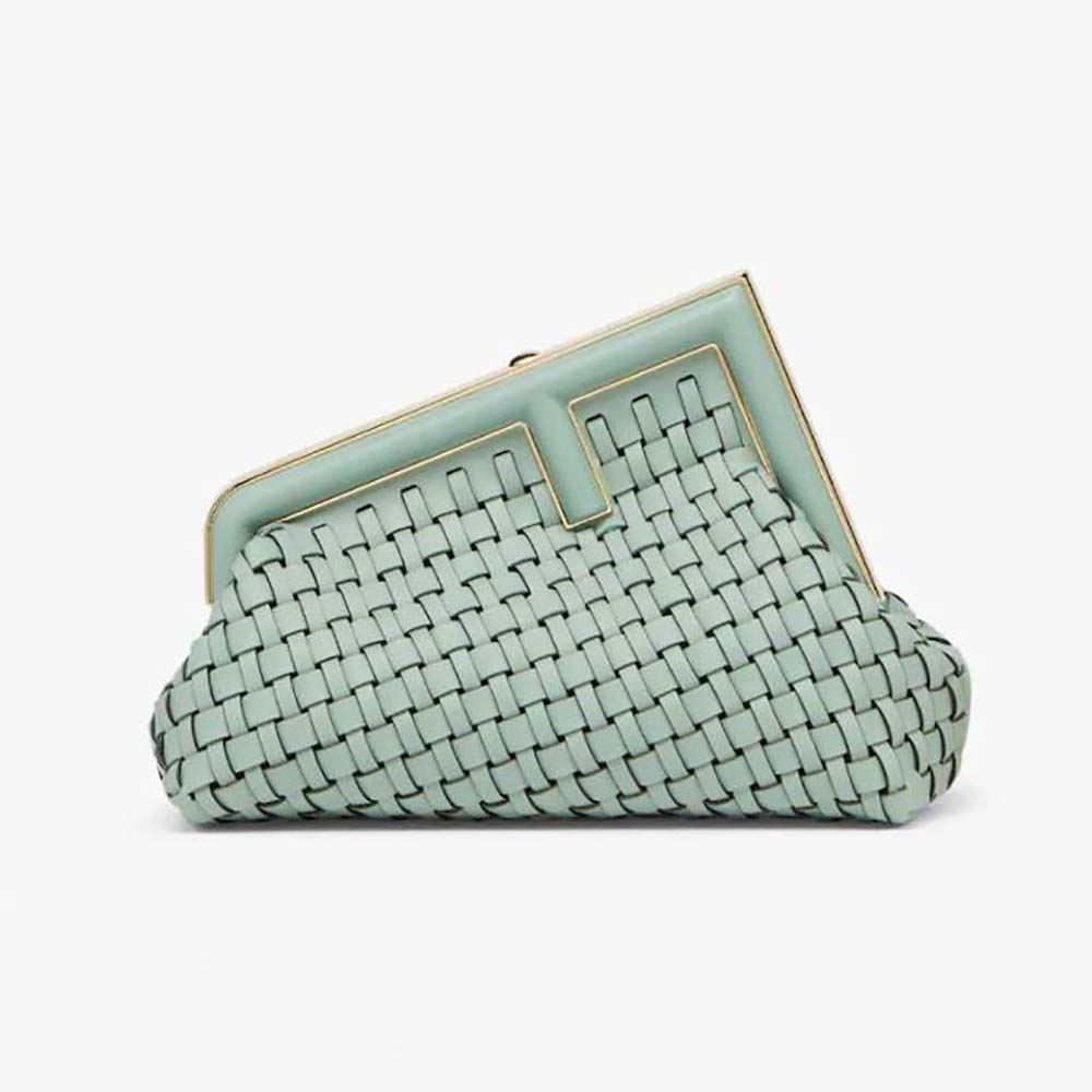 Front view of Fendi Women Fendi First Small Mint Green Leather Interlace Bag