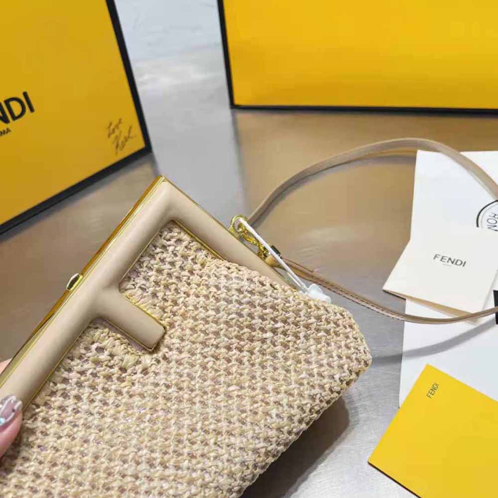 Fendi Women First Small Beige Raffia Macrame Bag - image 7