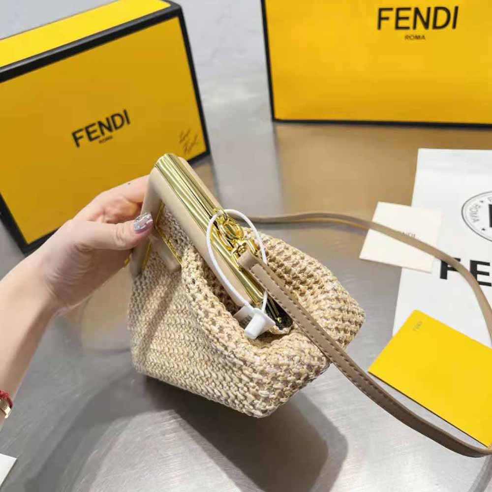 Fendi Women First Small Beige Raffia Macrame Bag - image 5