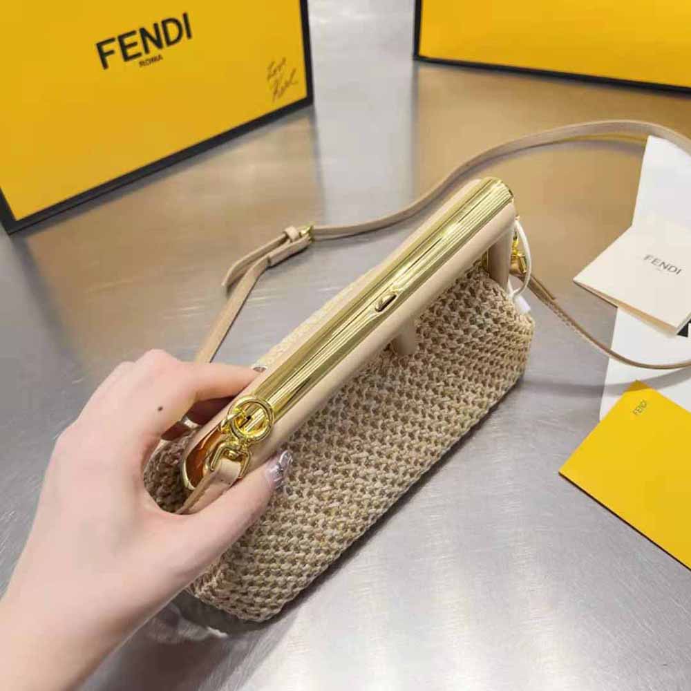 Fendi Women First Small Beige Raffia Macrame Bag - image 4
