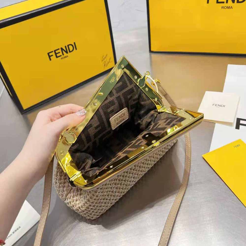 Fendi Women First Small Beige Raffia Macrame Bag - image 8