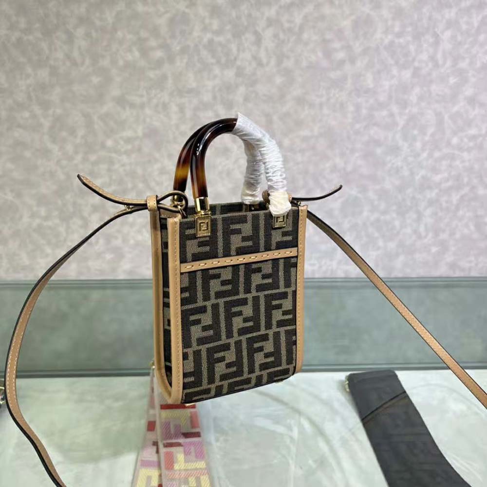 Fendi Women Mini Sunshine Shopper Brown FF Fabric Mini-Bag - image 4