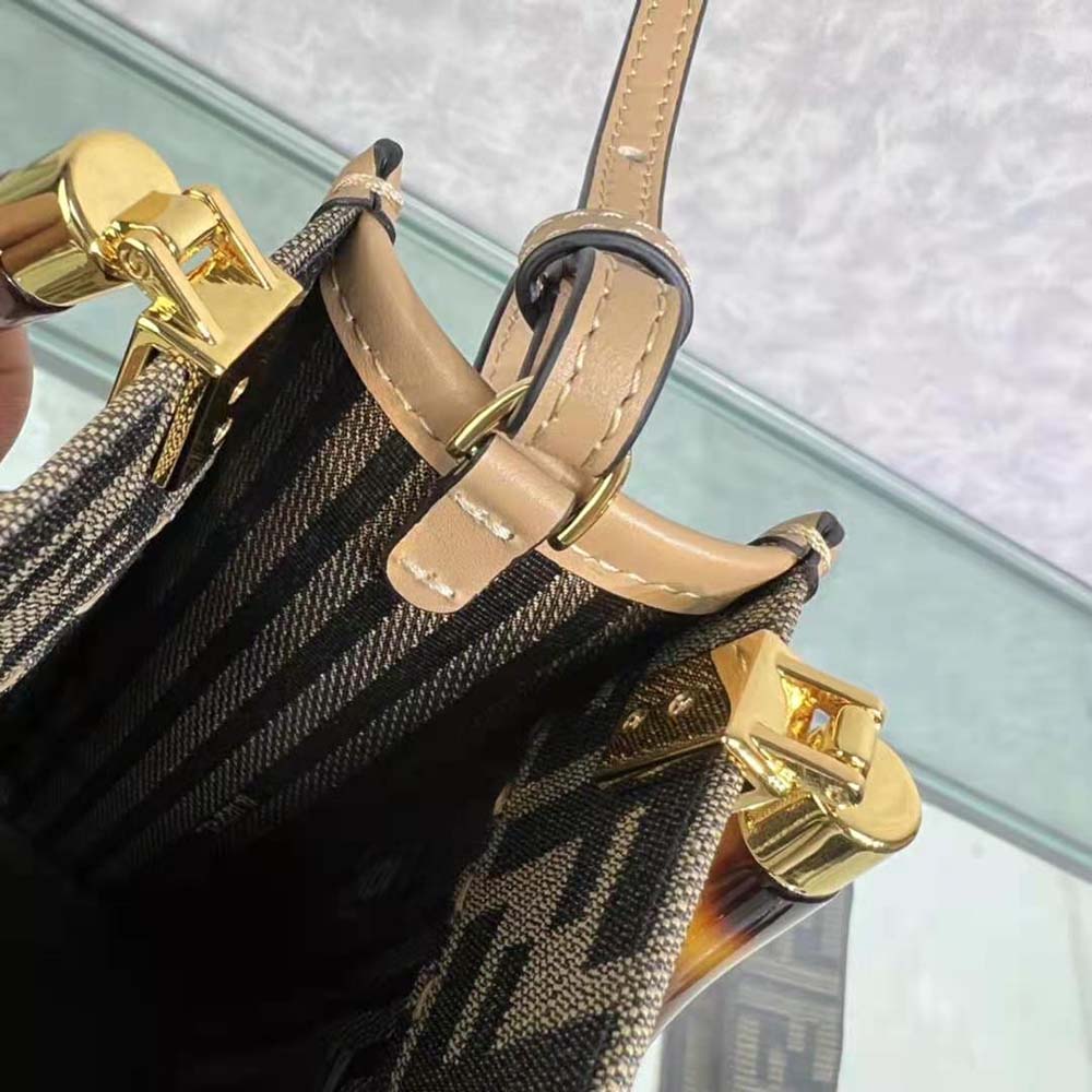 Fendi Women Mini Sunshine Shopper Brown FF Fabric Mini-Bag - image 8