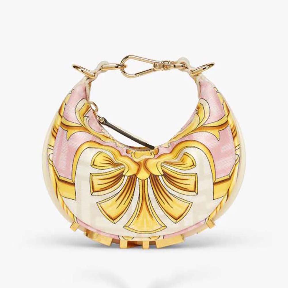 Front view of Fendi Women Nano Fendigraphy Fendace Pink Silk Charm bag