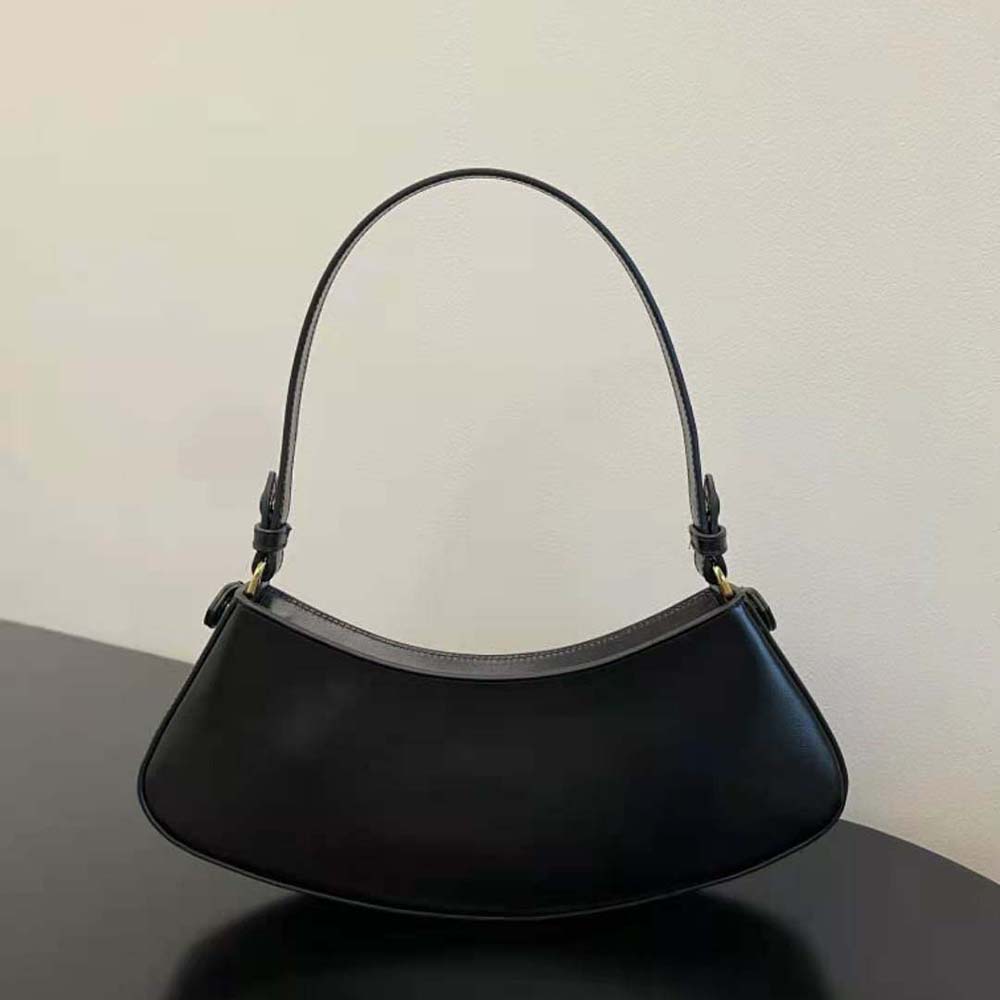 Side angle showing silhouette of Fendi Women O’Lock Swing Black Leather Pouch