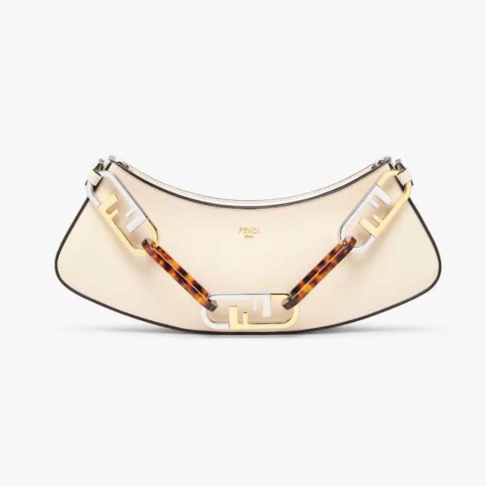 Front view of Fendi Women O’Lock Swing Camellia Leather Pouch in white
