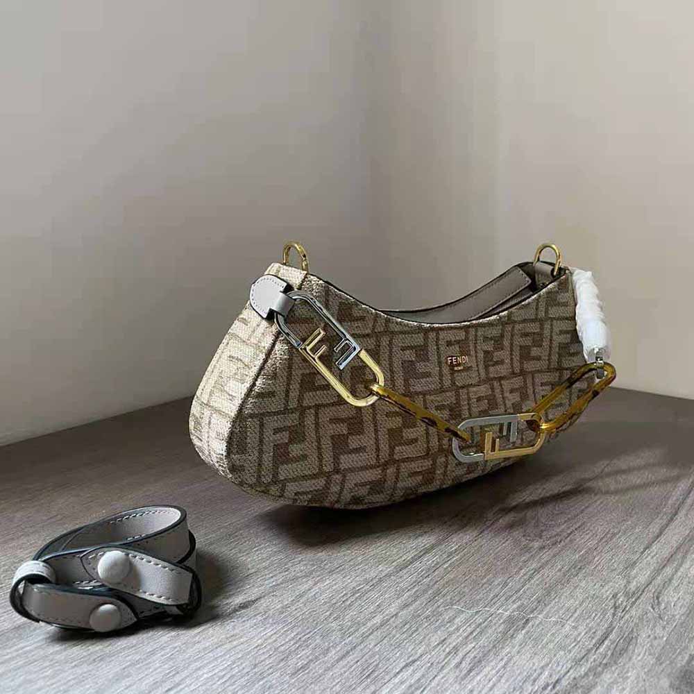 Fendi Women O’Lock Swing Dove Gray Tapestry Fabric Pouch - image 4