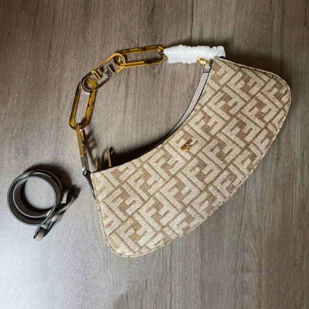 Fendi Women O’Lock Swing Dove Gray Tapestry Fabric Pouch - image 5