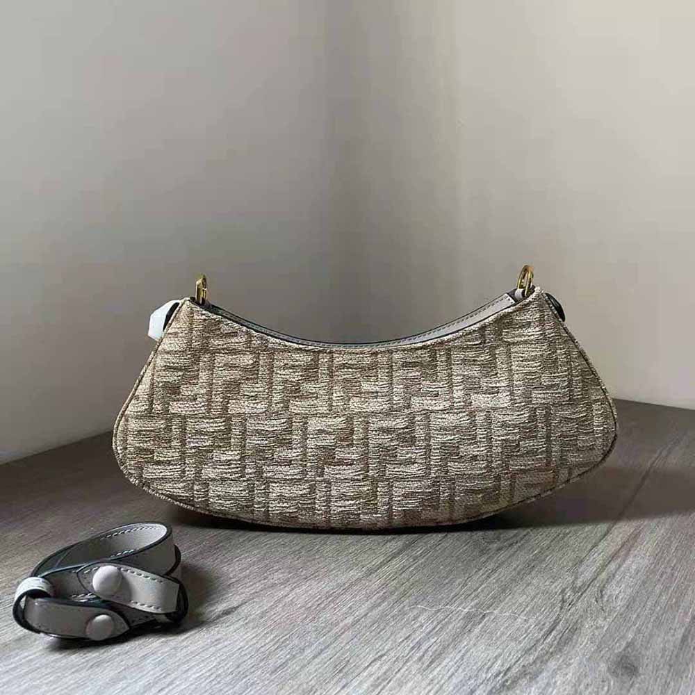 Side angle showing silhouette of Fendi Women O’Lock Swing Dove Gray Pouch