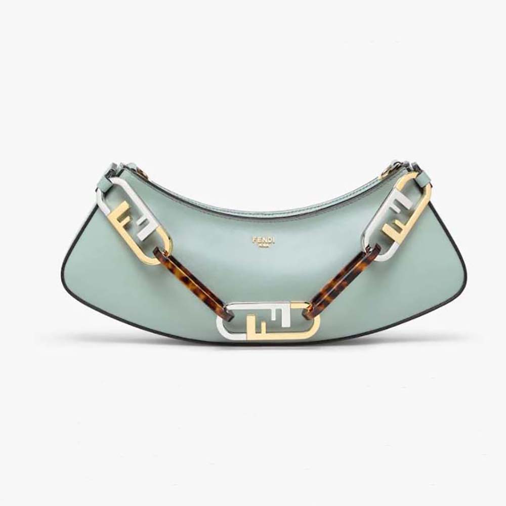 Front view of Fendi Women O’Lock Swing Mint Green Leather Pouch with clasp