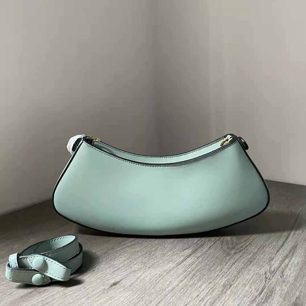 Side angle showing silhouette of Fendi Women O’Lock Swing Mint Green Leather Pouch