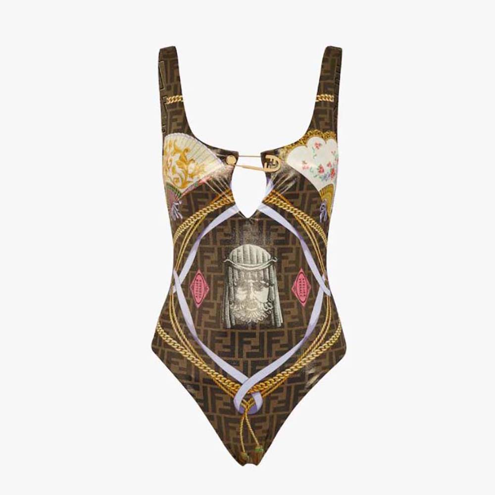 Front view of Fendi Women One-Piece Swimsuit Fendace Multicolor Lycra® Swimsuit