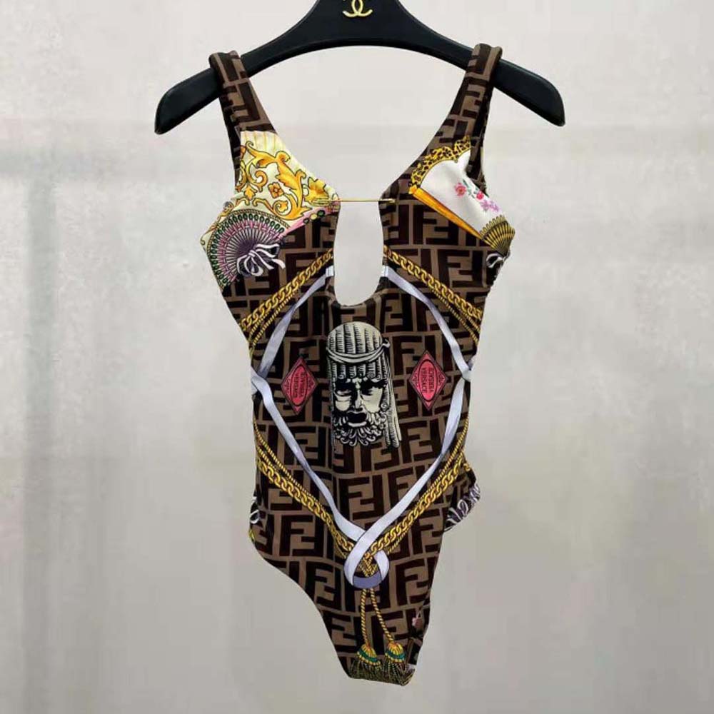 Side angle showing silhouette of Fendi Women One-Piece Swimsuit Fendace Multicolor Lycra® Swimsuit
