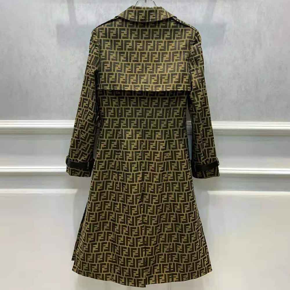 Side profile showing silhouette of Fendi Women Overcoat Brown Canvas Trench Coat