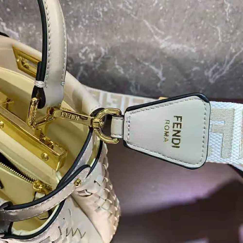 Fendi Women Peekaboo Mini Beige Braided Leather Bag - image 9