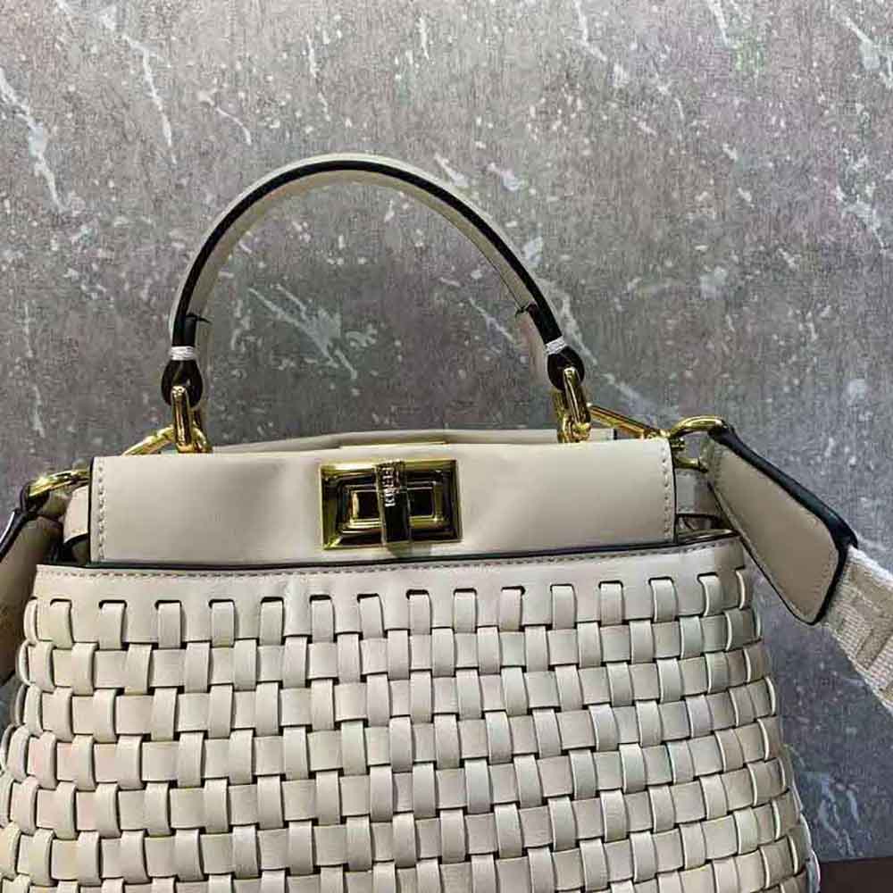 Fendi Women Peekaboo Mini Beige Braided Leather Bag - image 6