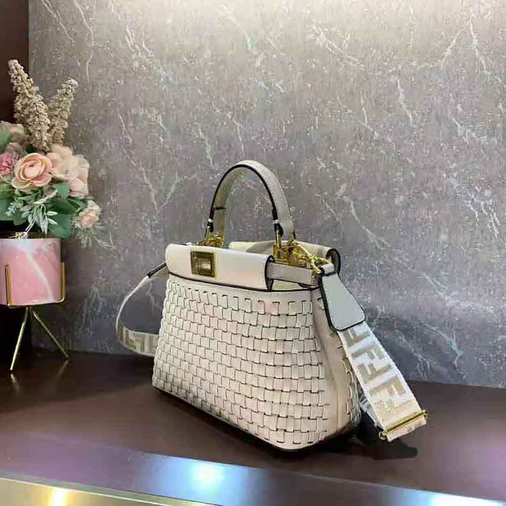 Fendi Women Peekaboo Mini Beige Braided Leather Bag - image 5