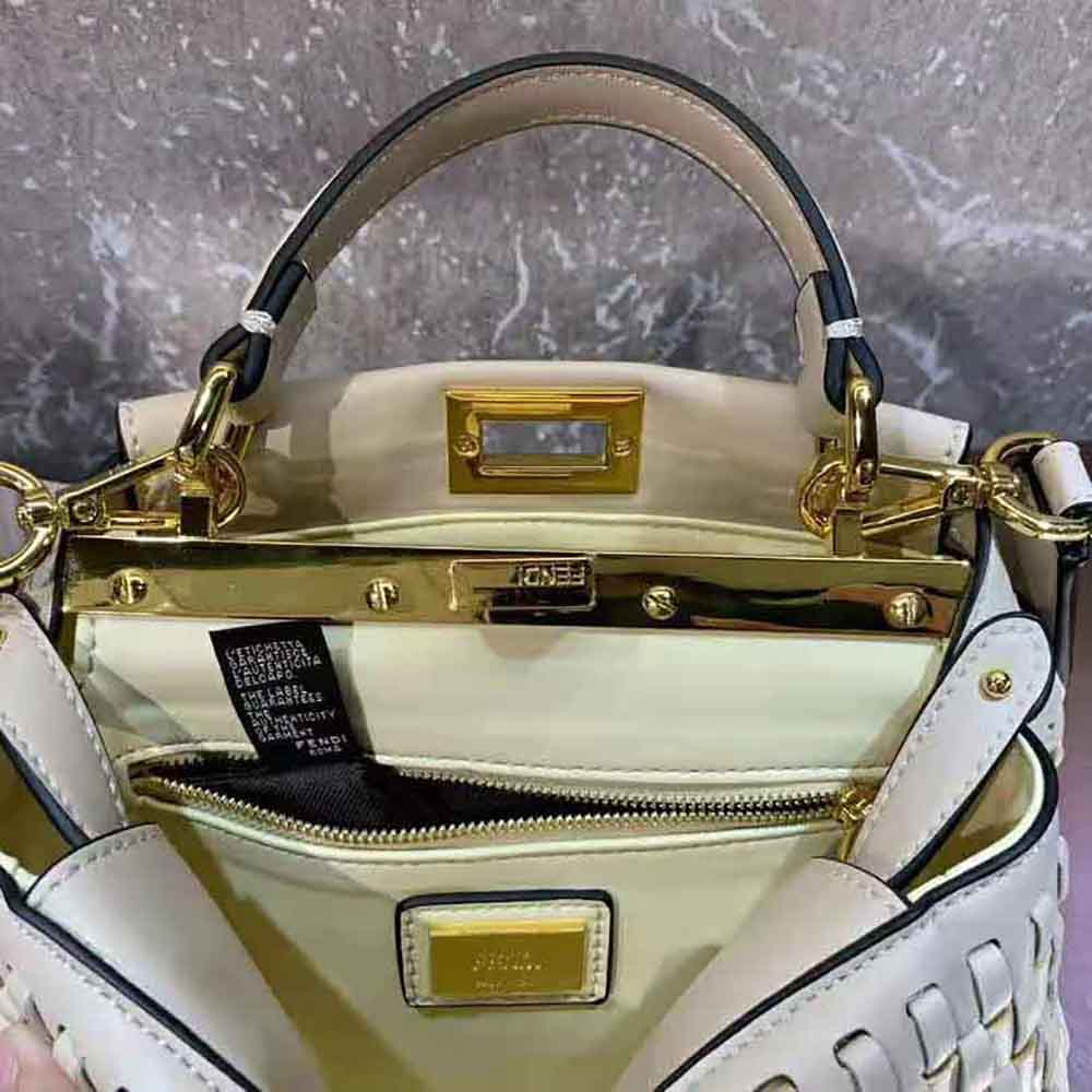 Fendi Women Peekaboo Mini Beige Braided Leather Bag - image 8