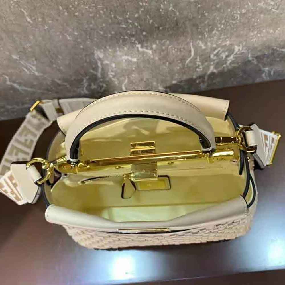 Fendi Women Peekaboo Mini Beige Braided Leather Bag - image 7