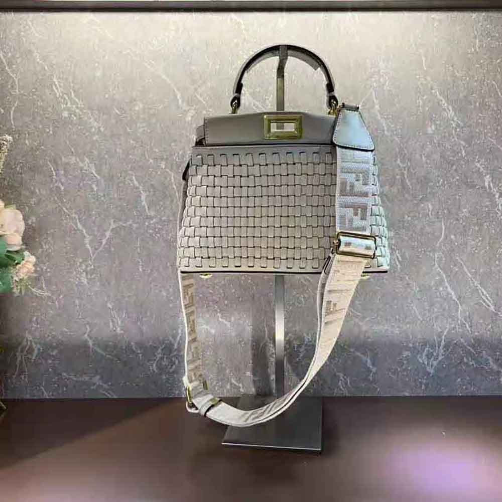 Fendi Women Peekaboo Mini Beige Braided Leather Bag - image 4